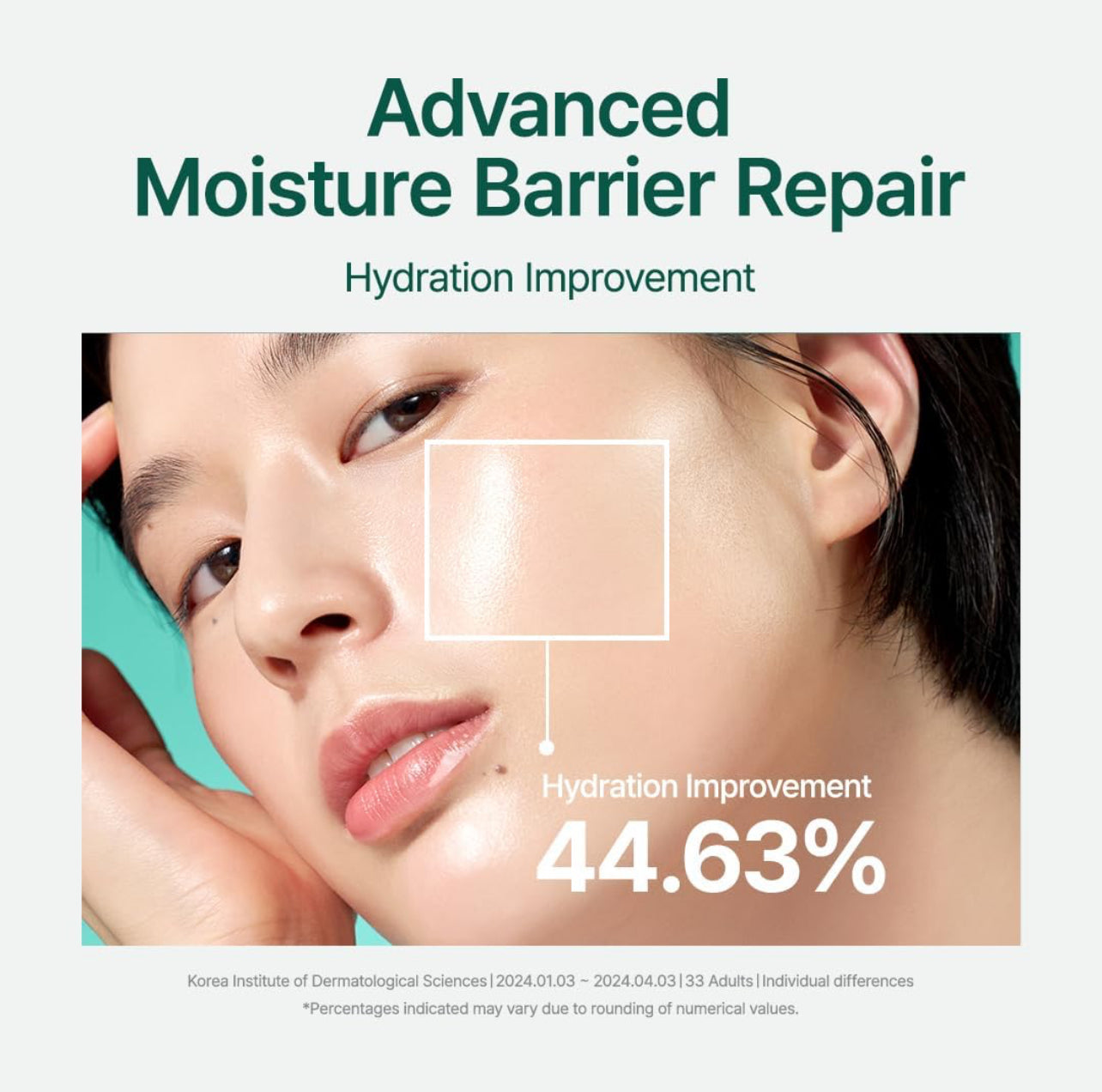 Before and after hydration improvement using Purito Bamboo Cream – 44.63% boost