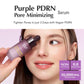 Model holding Equal Berry Purple PDRN Serum near her face, highlighting skin radiance and product claims like non-comedogenic and 30,000 PPM PDRN