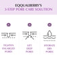 3-step skincare solution infographic by Equalberry showing pore tightening, deep pore lifting, and hydration benefits